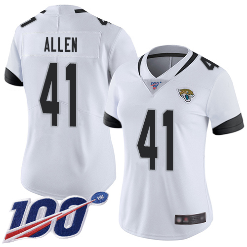 Nike Jacksonville Jaguars #41 Josh Allen White Women Stitched NFL 100th Season Vapor Limited Jersey->women nfl jersey->Women Jersey